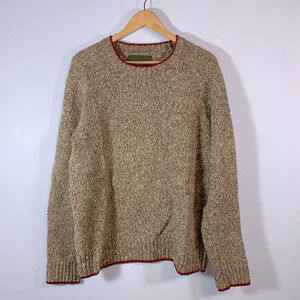 Eddie Bauer size TXL marled gray wool sweater red knit trim crewneck rugged